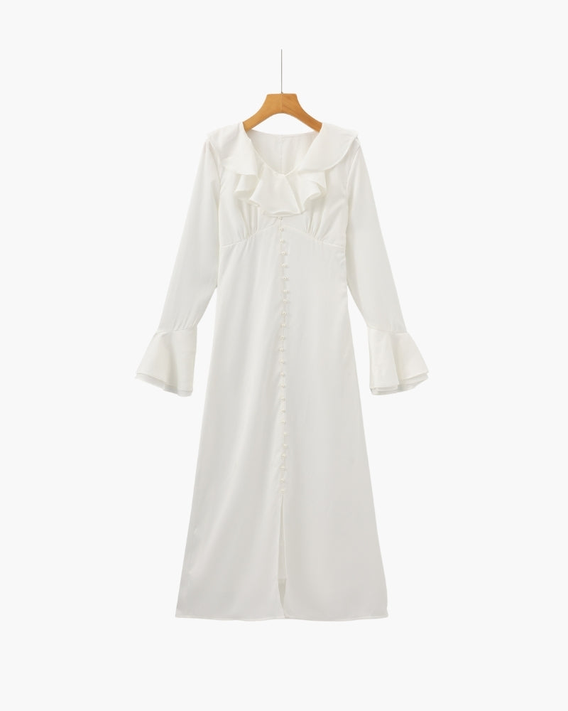 Pearl Button Ruffle Midi Dress - Brooksfor