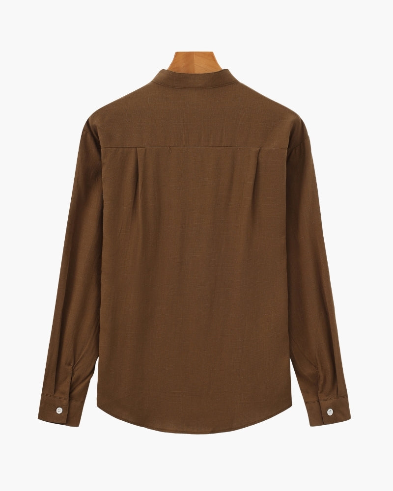 Men’s Mandarin Collar Shirt – Relaxed Fit Textured Cotton Shirt - Brooksfor