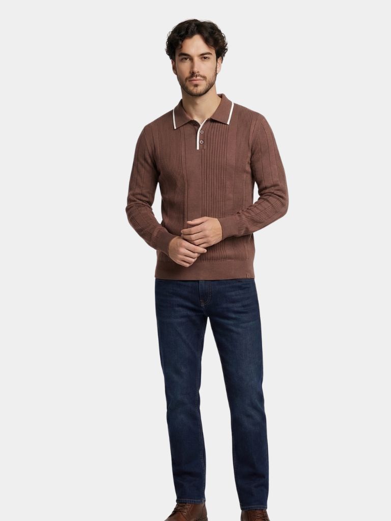 Vertical Ridge Knit Polo Shirt - Brooksfor