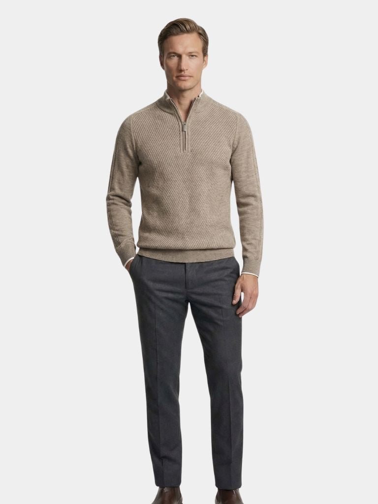 Stripe Quarter Zip Wool Sweater - Brooksfor