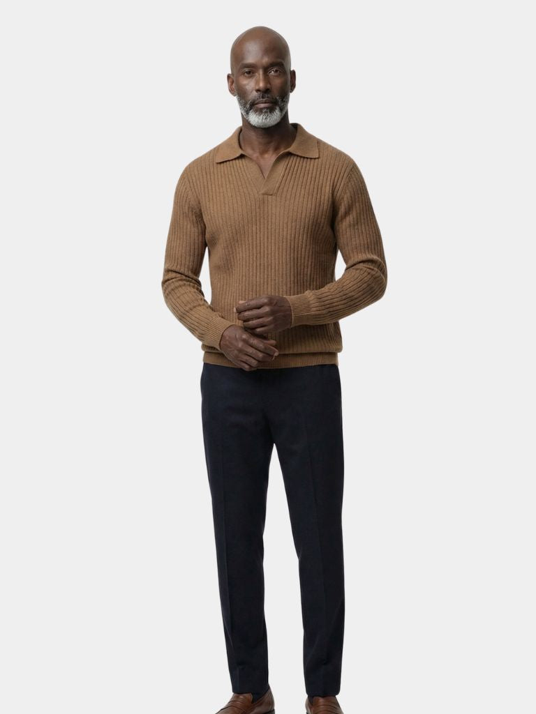V-Neck Polo Pullover Ribbed - Brooksfor