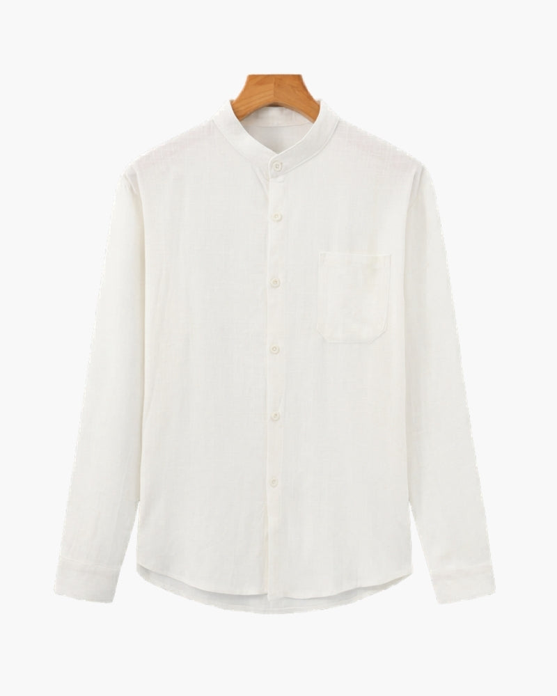 Men’s Mandarin Collar Shirt – Relaxed Fit Textured Cotton Shirt - Brooksfor