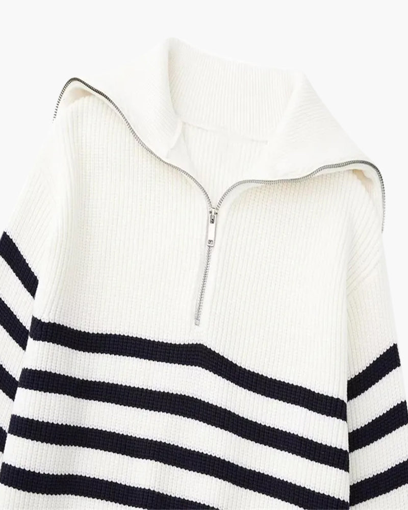 Striped Zip Up Sweater - Brooksfor