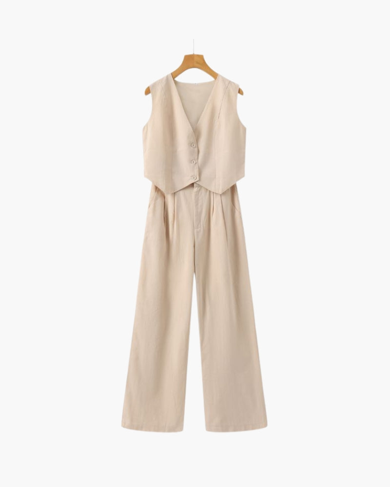 Classy Lady - Linen Two-piece Set - Brooksfor
