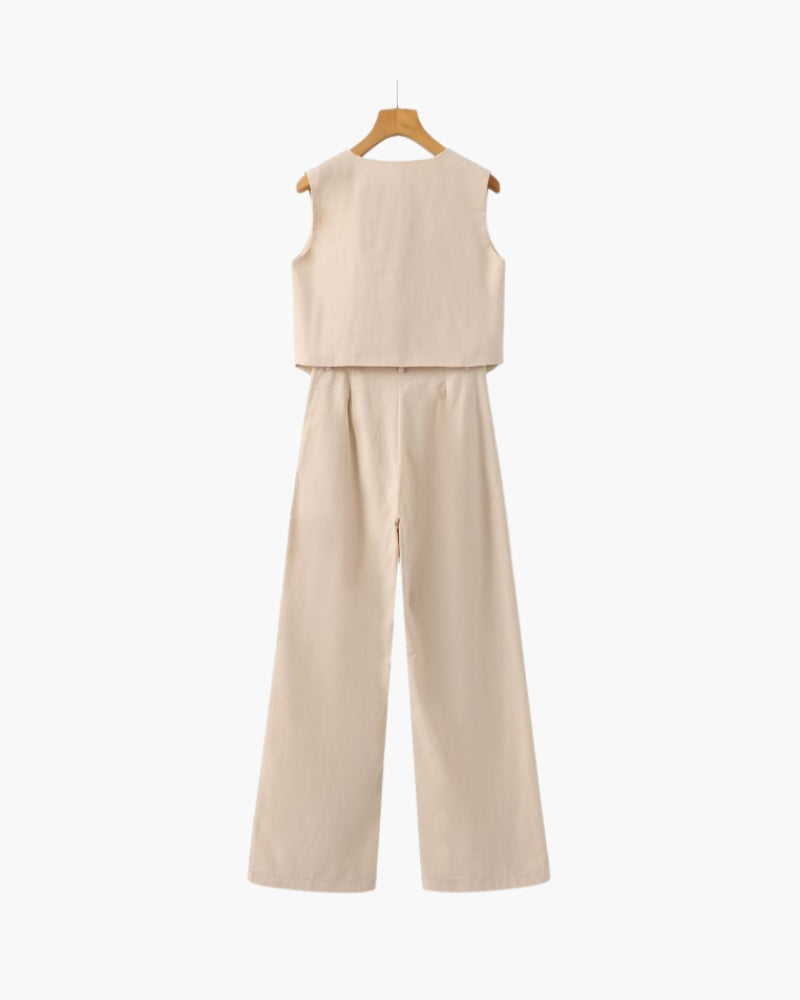 Classy Lady - Linen Two-piece Set - Brooksfor