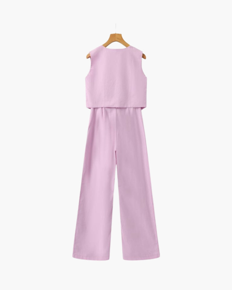 Classy Lady - Linen Two-piece Set - Brooksfor