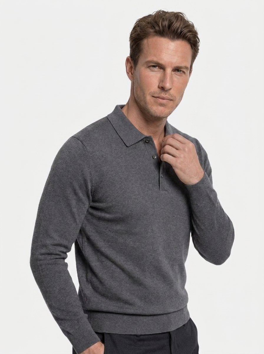 Wool Knit Button Up Polo Pullover - Brooksfor