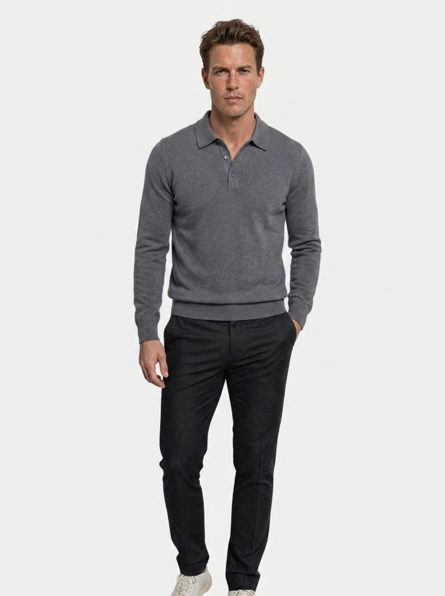 Wool Knit Button Up Polo Pullover - Brooksfor