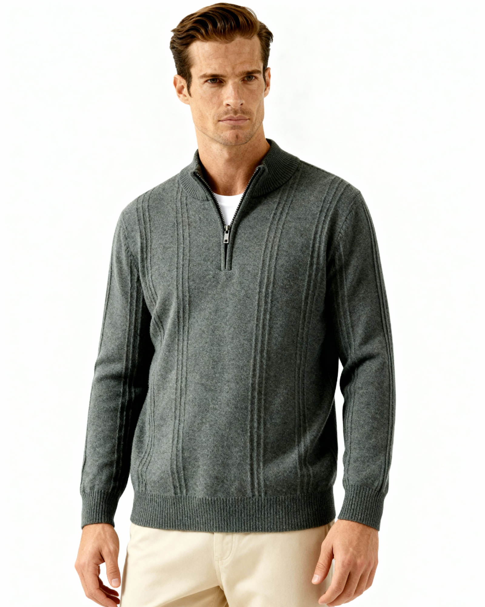 100% Cashmere Ribbed Half Zip - Brooksfor