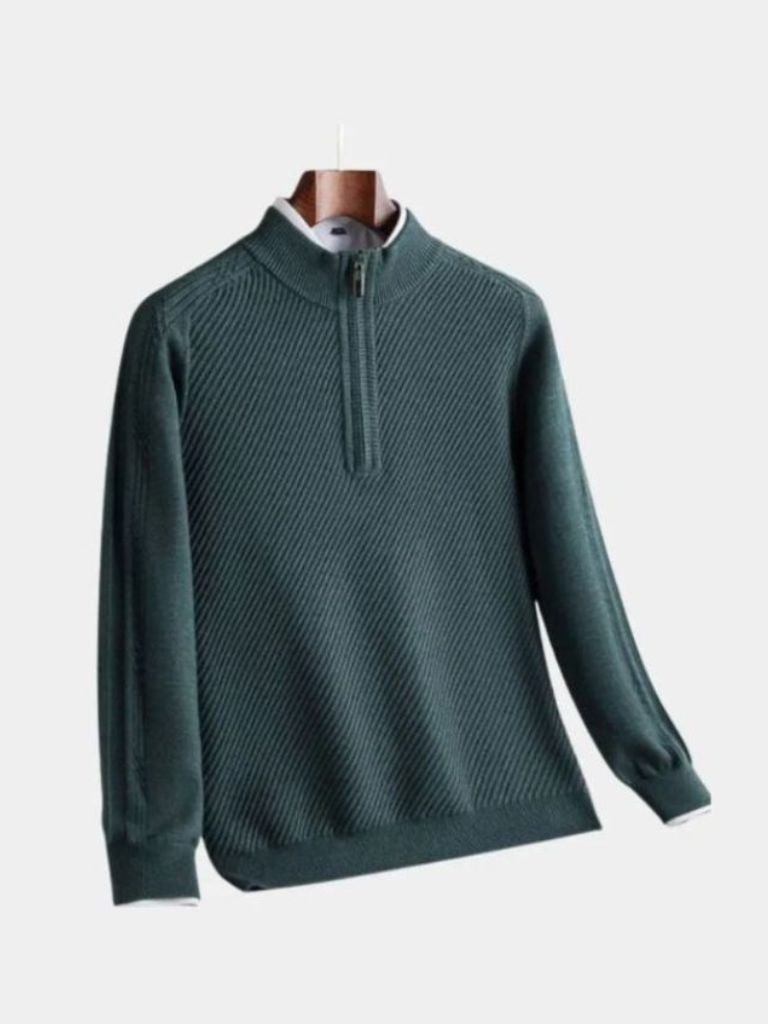 Stripe Quarter Zip Wool Sweater - Brooksfor
