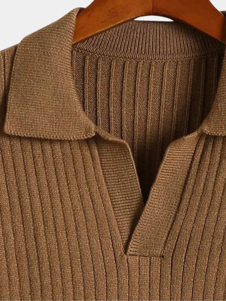 V-Neck Polo Pullover Ribbed - Brooksfor