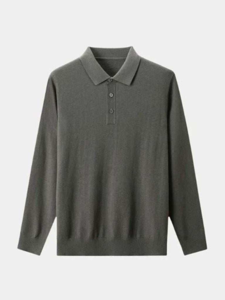 Wool Knit Button Up Polo Pullover - Brooksfor