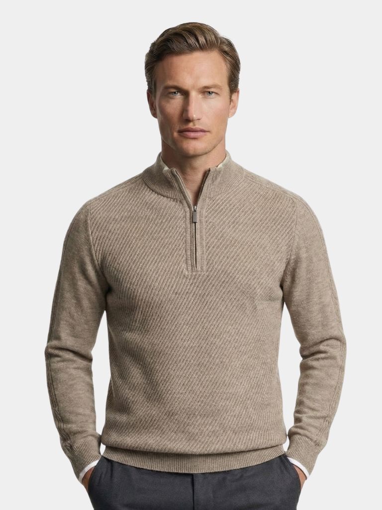 Stripe Quarter Zip Wool Sweater - Brooksfor