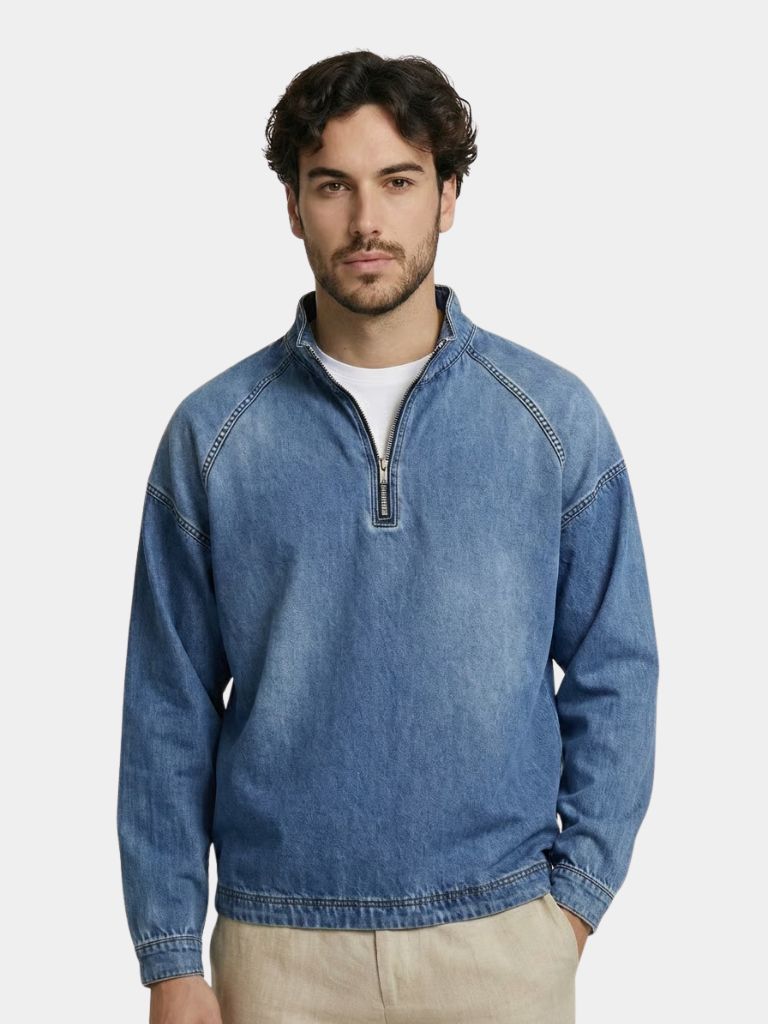 Stonewash Denim Quarter Zip Jacket - Brooksfor