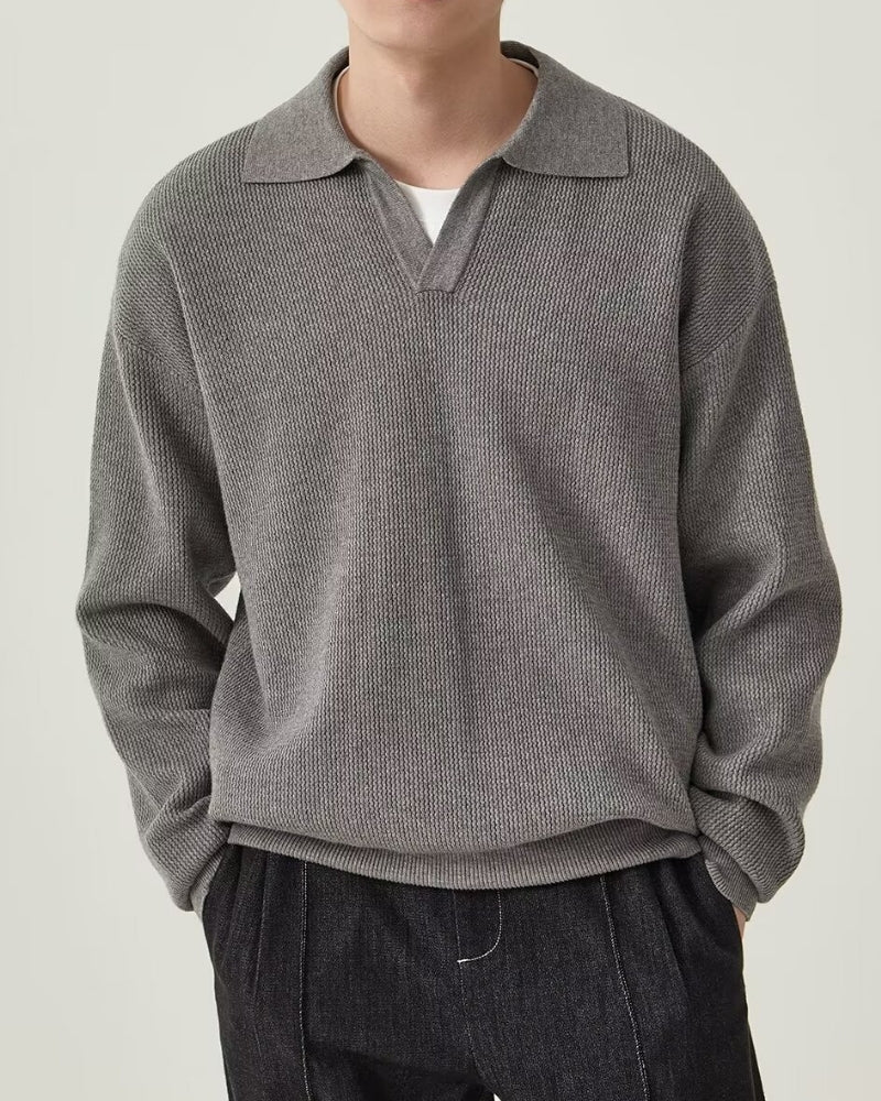 Textured Knit Polo Sweater - Brooksfor