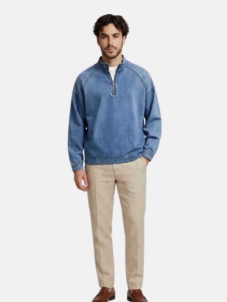 Stonewash Denim Quarter Zip Jacket - Brooksfor