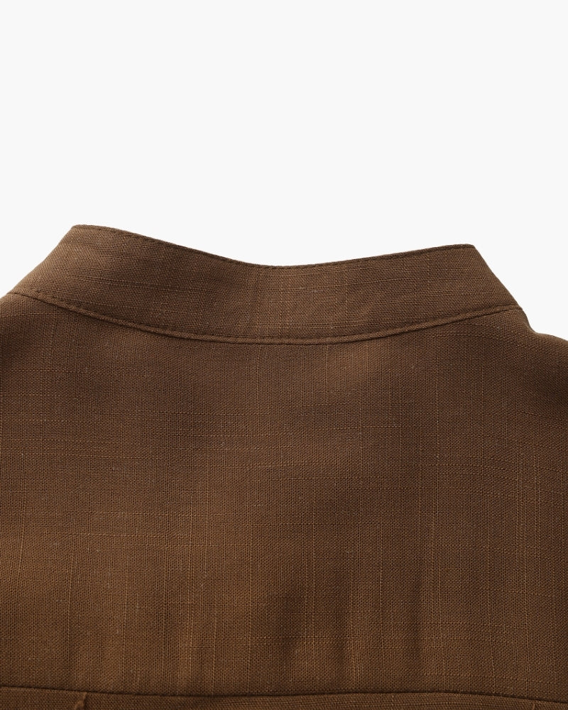 Men’s Mandarin Collar Shirt – Relaxed Fit Textured Cotton Shirt - Brooksfor