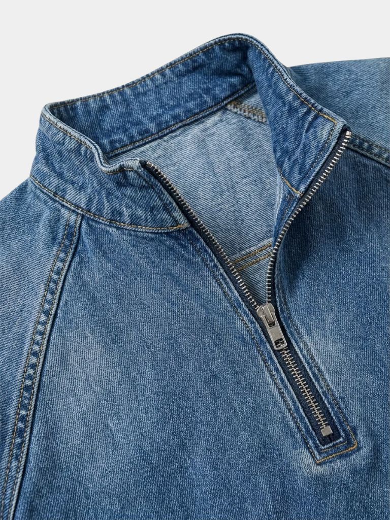 Stonewash Denim Quarter Zip Jacket - Brooksfor