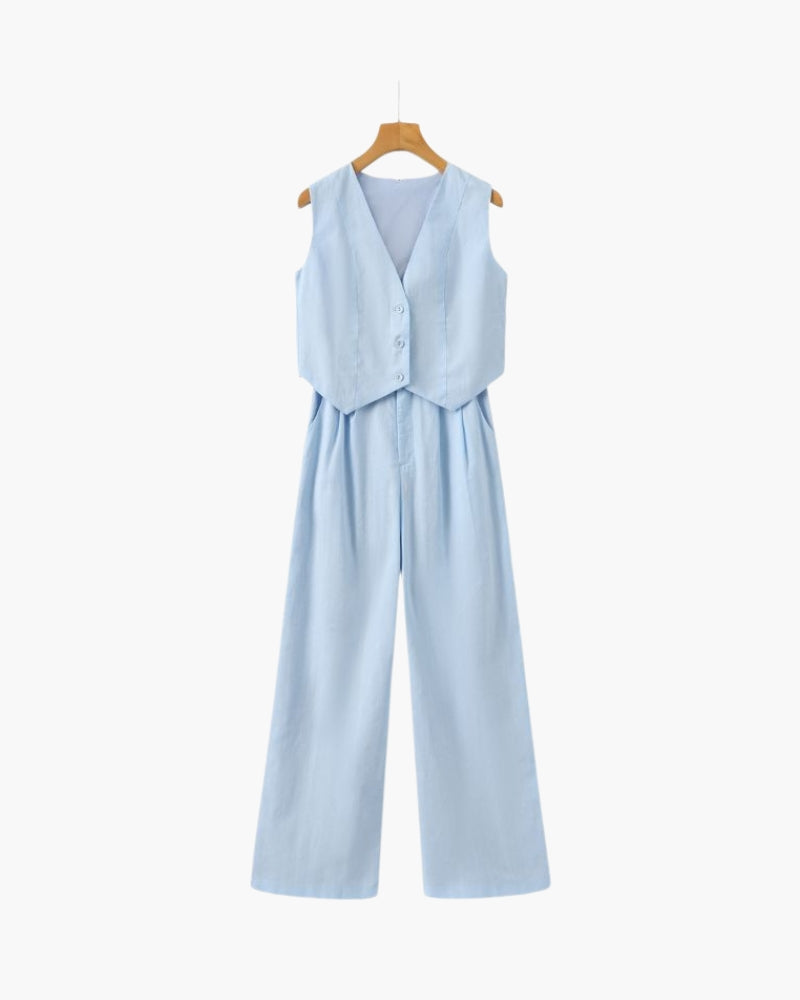 Classy Lady - Linen Two-piece Set - Brooksfor
