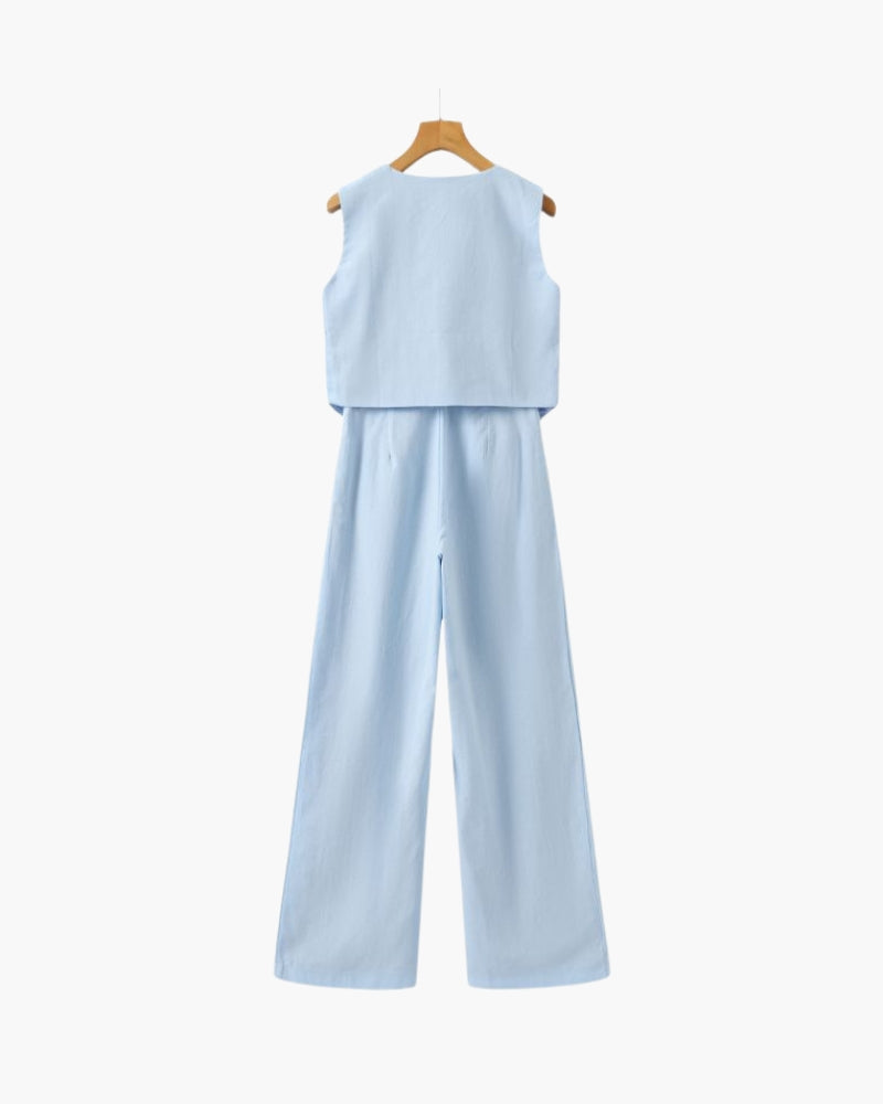 Classy Lady - Linen Two-piece Set - Brooksfor