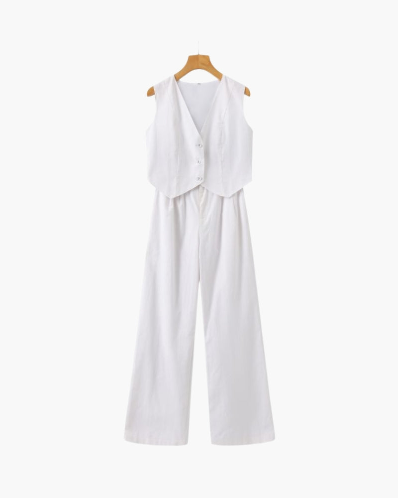 Classy Lady - Linen Two-piece Set - Brooksfor