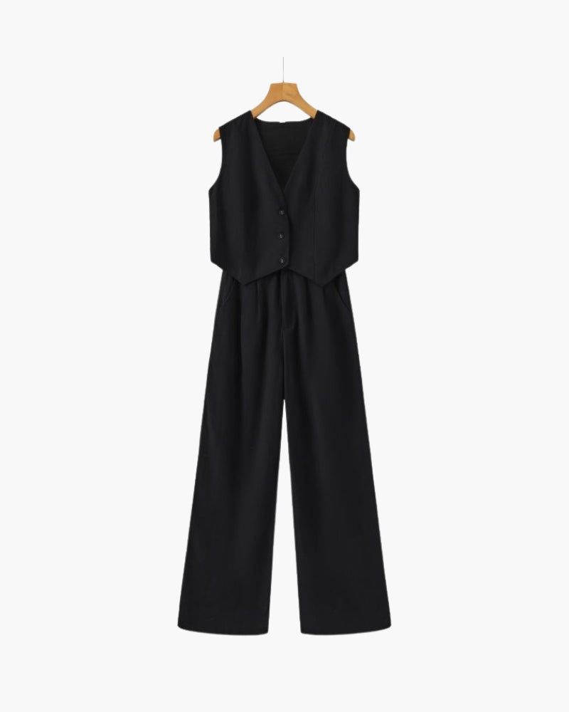 Classy Lady - Linen Two-piece Set - Brooksfor
