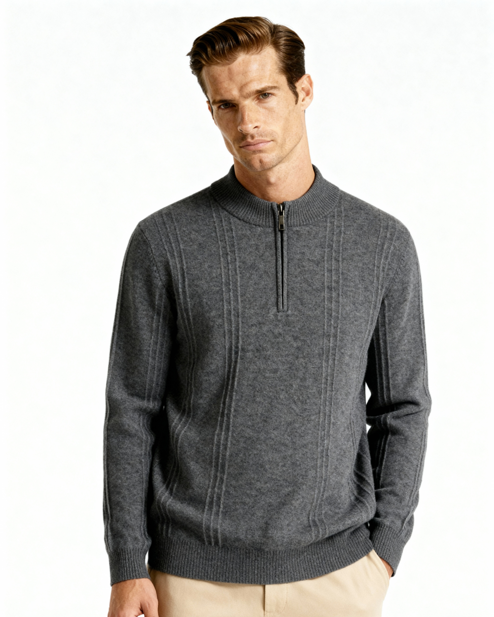 100% Cashmere Ribbed Half Zip - Brooksfor